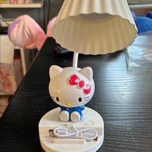 Hello Kitty White Lamp Figure with Red Bow and Blue Outfit